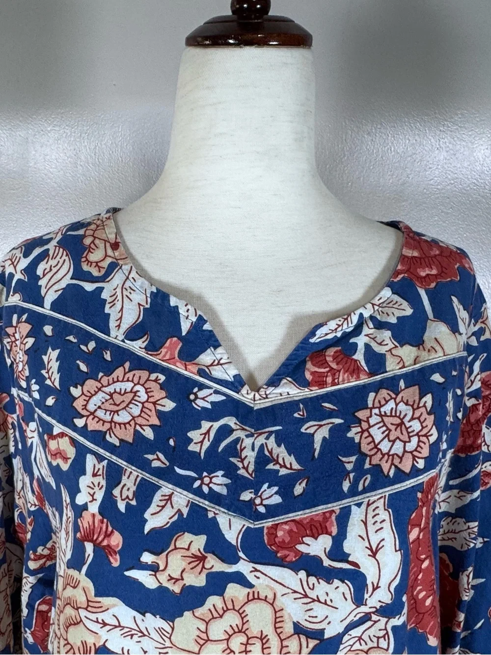 Vintage Vermont Country Store Blue Prairie Floral Mumu Lounge House Dress Sz L - Picture 3 of 10